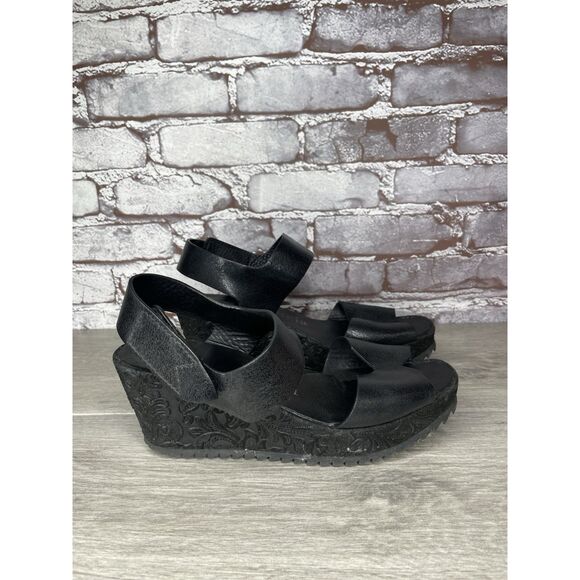 Pedro Garcia Black Leather Platform Suede Wedge Ankle Strap Sandals Women 37.5EU - Picture 4 of 16